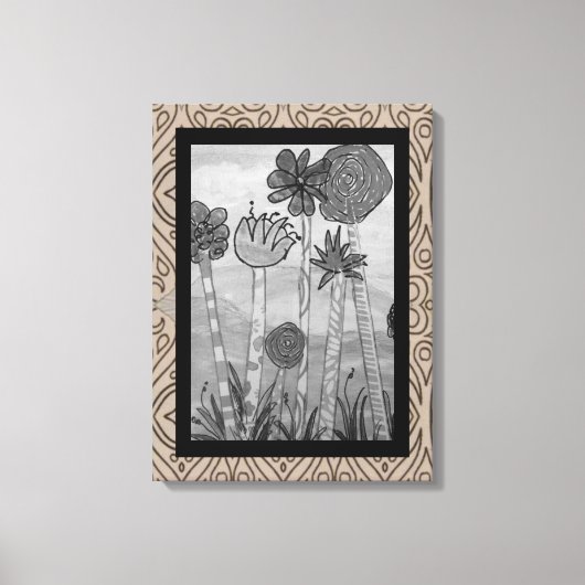 Amusing Flowers and Stems Black-White キャンバスプリント (正面)