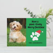 Amusing Pet Dog Photo Paw Santa Hat Joyful Christm シーズンカード (スタンド正面)