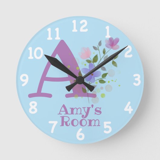 Amyという名前のフローラデザインの時計 ラウンド壁時計 (正面)