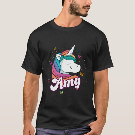 Amy – 美しいユニコーンで愛らしい女の子の名前 tシャツ (正面)