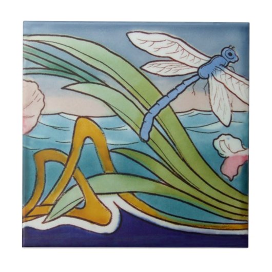 AN078アールヌーボーの再生のアンティークのタイル タイル (正面)