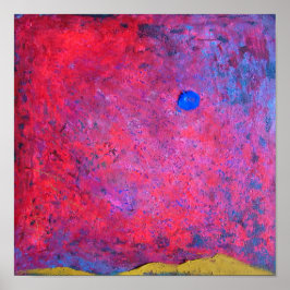 An abstract painting of a blue sun and a red sky. ポスター