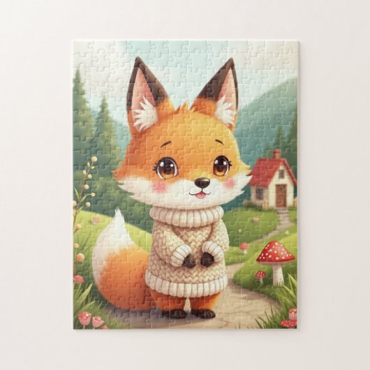 An adorable and cute fox character  ジグソーパズル (縦)