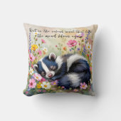 An Adorable Skunk Napping in Flowers and Quote クッション (正面)