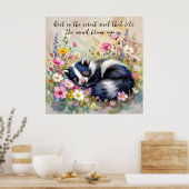 An Adorable Skunk Napping in Flowers and Quote ポスター (キッチン)
