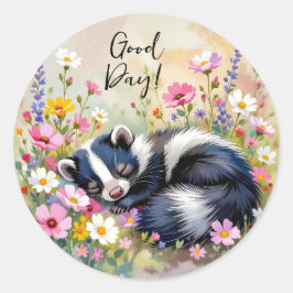 An Adorable Skunk Napping in Flowers | Good Day ラウンドシール