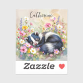 An Adorable Skunk Napping in Flowers Personalized シール (シート)
