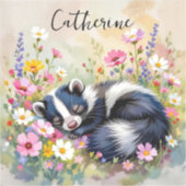 An Adorable Skunk Napping in Flowers Personalized シール (正面)