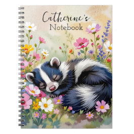 An Adorable Skunk Napping in Flowers Personalized ノートブック