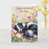 An Adorable Skunk Themed Personalized Birthday カード (黄色い花)