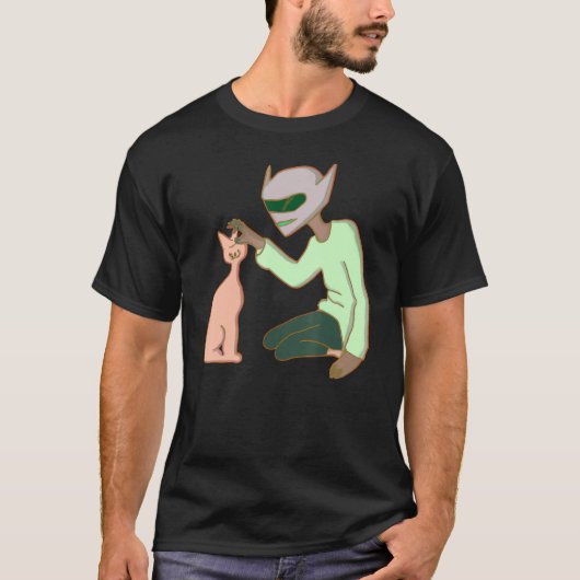 An Alien Petting A Cat Cute Cat Mom Dad Pet  Desig Tシャツ (正面)