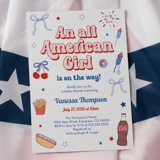 An All American Girl Baby Shower 招待状
