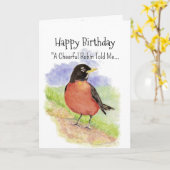 An American Robin Personality Birthday Fun Bird カード (黄色い花)