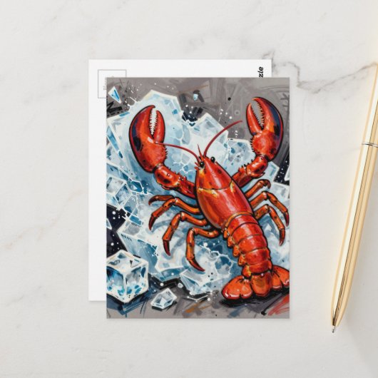 An Angry Maine Lobster Breaking Ice ポストカード (正面/裏面インサイチュ)