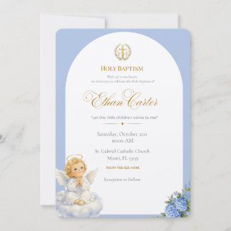 An Elegant Blue & Gold Baptism invitation 招待状