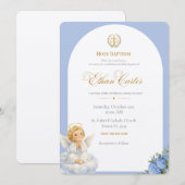 An Elegant Blue & Gold Baptism invitation 招待状 (正面/裏面)