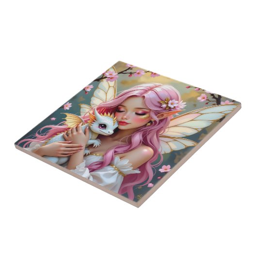 An Elegant Fairy and her Baby Dragon Personalized タイル (側面)