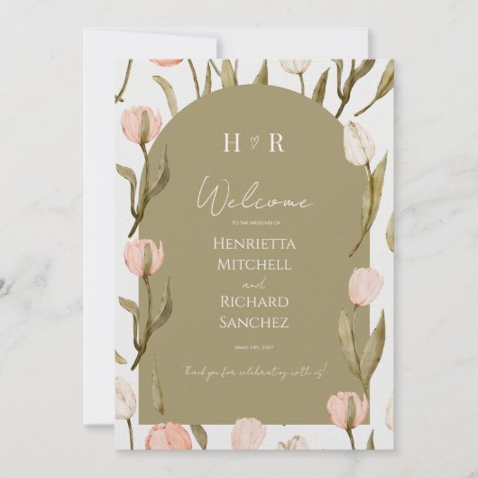 An elegant wedding invitation in olive green (正面)
