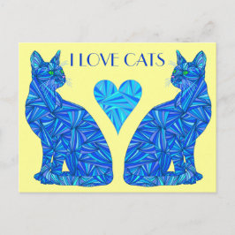 An I Love Cats Blue抽象芸術座猫はがき ポストカード