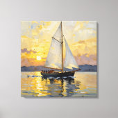 An Impasto Illustration of a Sailboat at Sunset キャンバスプリント (正面)