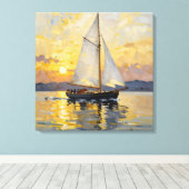 An Impasto Illustration of a Sailboat at Sunset キャンバスプリント (インサイチュ (ウッドフロア))