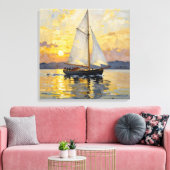 An Impasto Illustration of a Sailboat at Sunset キャンバスプリント (インサイチュ (リビング))