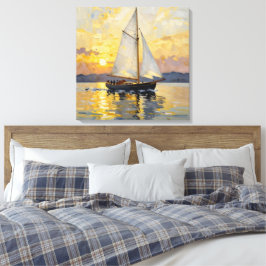 An Impasto Illustration of a Sailboat at Sunset キャンバスプリント