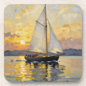 An Impasto Illustration of a Sailboat at Sunset コースター (正面)