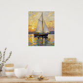 An Impasto Illustration of a Sailboat at Sunset ポスター (キッチン)