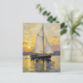 An Impasto Illustration of a Sailboat at Sunset ポストカード (スタンド正面)