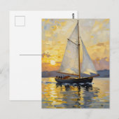 An Impasto Illustration of a Sailboat at Sunset ポストカード (正面/裏面)