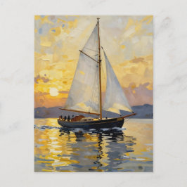 An Impasto Illustration of a Sailboat at Sunset ポストカード