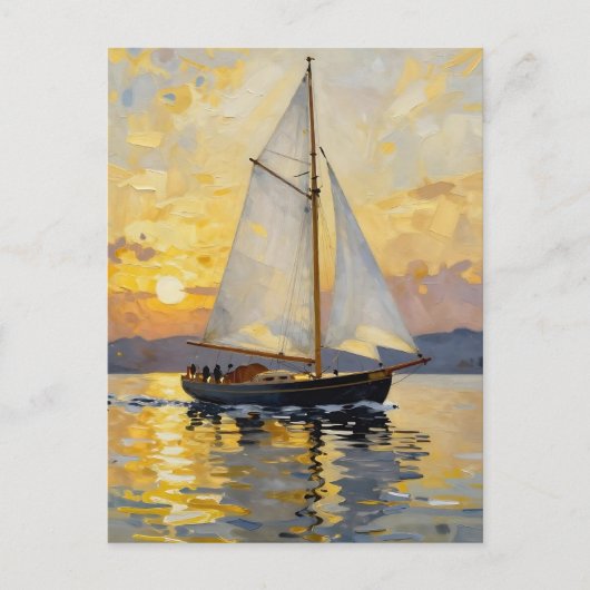 An Impasto Illustration of a Sailboat at Sunset ポストカード (正面)