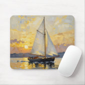 An Impasto Illustration of a Sailboat at Sunset マウスパッド (マウス)