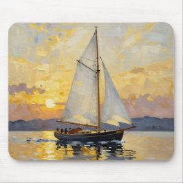 An Impasto Illustration of a Sailboat at Sunset マウスパッド