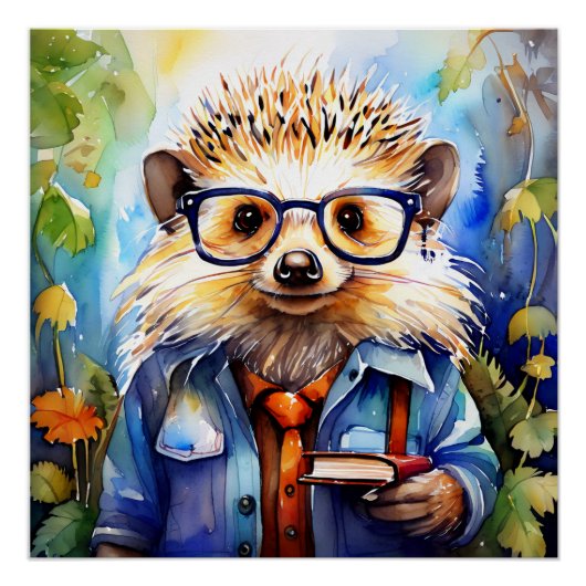 an intelligent watercolor Hedgehog ポスター (正面)