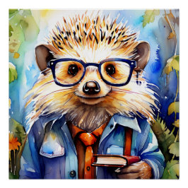 an intelligent watercolor Hedgehog ポスター