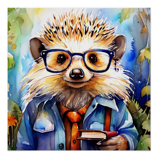 an intelligent watercolor Hedgehog ポスター (正面)