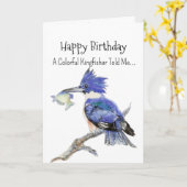 An Kingfisher Personality Birthday Fun Bird カード (黄色い花)