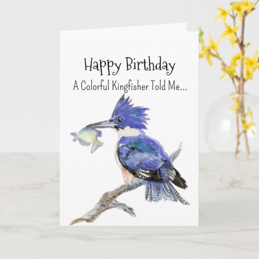 An Kingfisher Personality Birthday Fun Bird カード (黄色い花)
