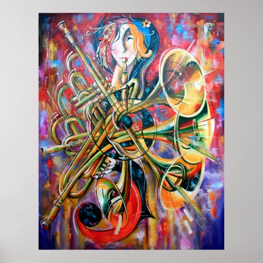 An oil painting on canvas. Music, the girl plays m ポスター (正面)