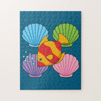 An Orange Tropical Fish and Pastel Colorful Shells ジグソーパズル