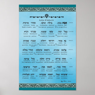 Ana b"Koach to Hebrew to English to Transliteratio ポスター