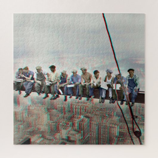 Anaglyph 3D Photo- Lunch atop Skyscraper New York ジグソーパズル (縦)