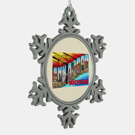 Anarborミシガンヴィンテージラージレター スノーフレークピューターオーナメント (左)