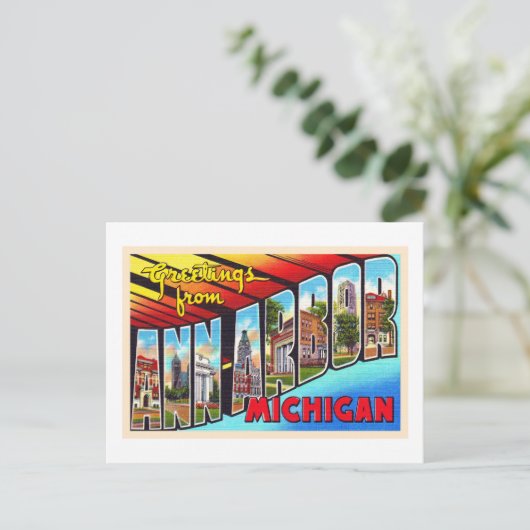 Anarborミシガンヴィンテージラージレター ポストカード (スタンド正面)