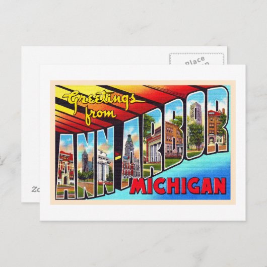 Anarborミシガンヴィンテージラージレター ポストカード (正面/裏面)