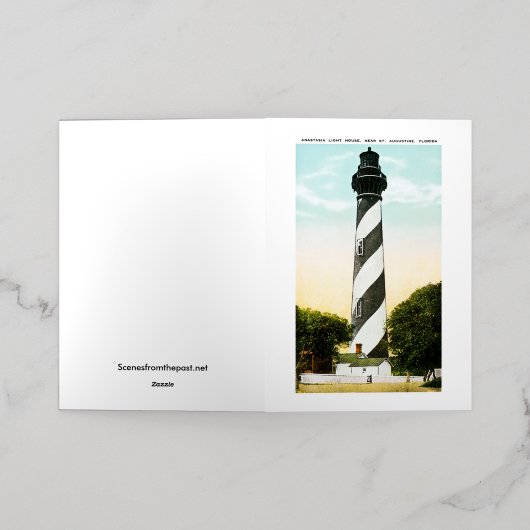 Anastasiaライトハウスフロリダ州セントオーガスティン近郊 箔グリーティングカード (外側レイダウン)