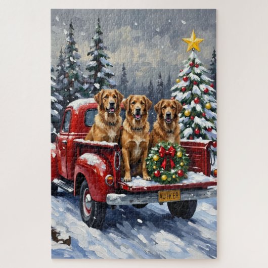 Anatolian Shepherd Dog Christmas Red Truck Holiday ジグソーパズル (縦)