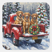 Anatolian Shepherd Dog Christmas Red Truck Holiday スクエアシール (正面)